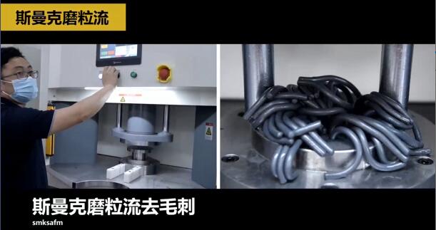 液壓內(nèi)嚙合齒輪側(cè)壁上的小孔去毛刺，磨粒流比人工快幾十倍